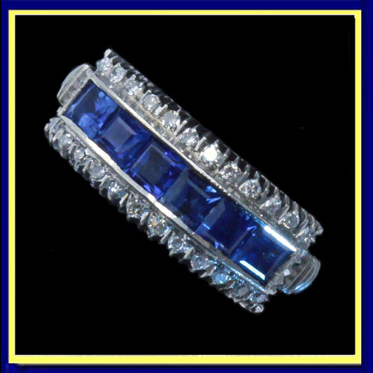 vintage art deco ring white gold diamonds sapphires wedding band