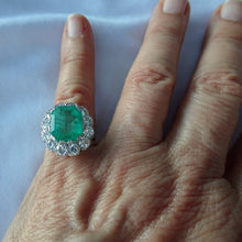 Antique Ring Emerald Diamonds Platinum Gold Made in France c1920 (7444)