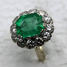 Antique Ring Emerald Diamonds Platinum Gold Made in France c1920 (7444)