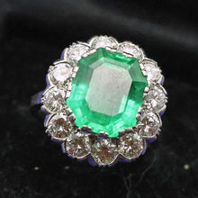 Antique Ring Emerald Diamonds Platinum Gold Made in France c1920 (7444)