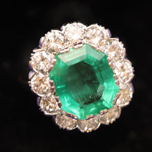Antique Ring Emerald Diamonds Platinum Gold Made in France c1920 (7444)