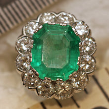 Antique Ring Emerald Diamonds Platinum Gold Made in France c1920 (7444)