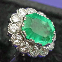 Antique Ring Emerald Diamonds Platinum Gold Made in France c1920 (7444)