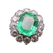 Antique Ring Emerald Diamonds Platinum Gold Made in France c1920 (7444)