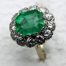 Antique Ring Emerald Diamonds Platinum Gold Made in France c1920 (7444)
