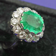 Antique Ring Emerald Diamonds Platinum Gold Made in France c1920 (7444)