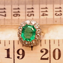 Antique Ring Emerald Diamonds Platinum Gold Made in France c1920 (7444)