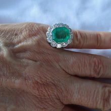 Antique Ring Emerald Diamonds Platinum Gold Made in France c1920 (7444)