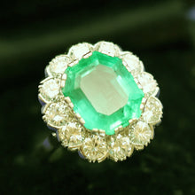 Antique Ring Emerald Diamonds Platinum Gold Made in France c1920 (7444)