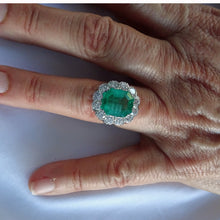 Antique Ring Emerald Diamonds Platinum Gold Made in France c1920 (7444)