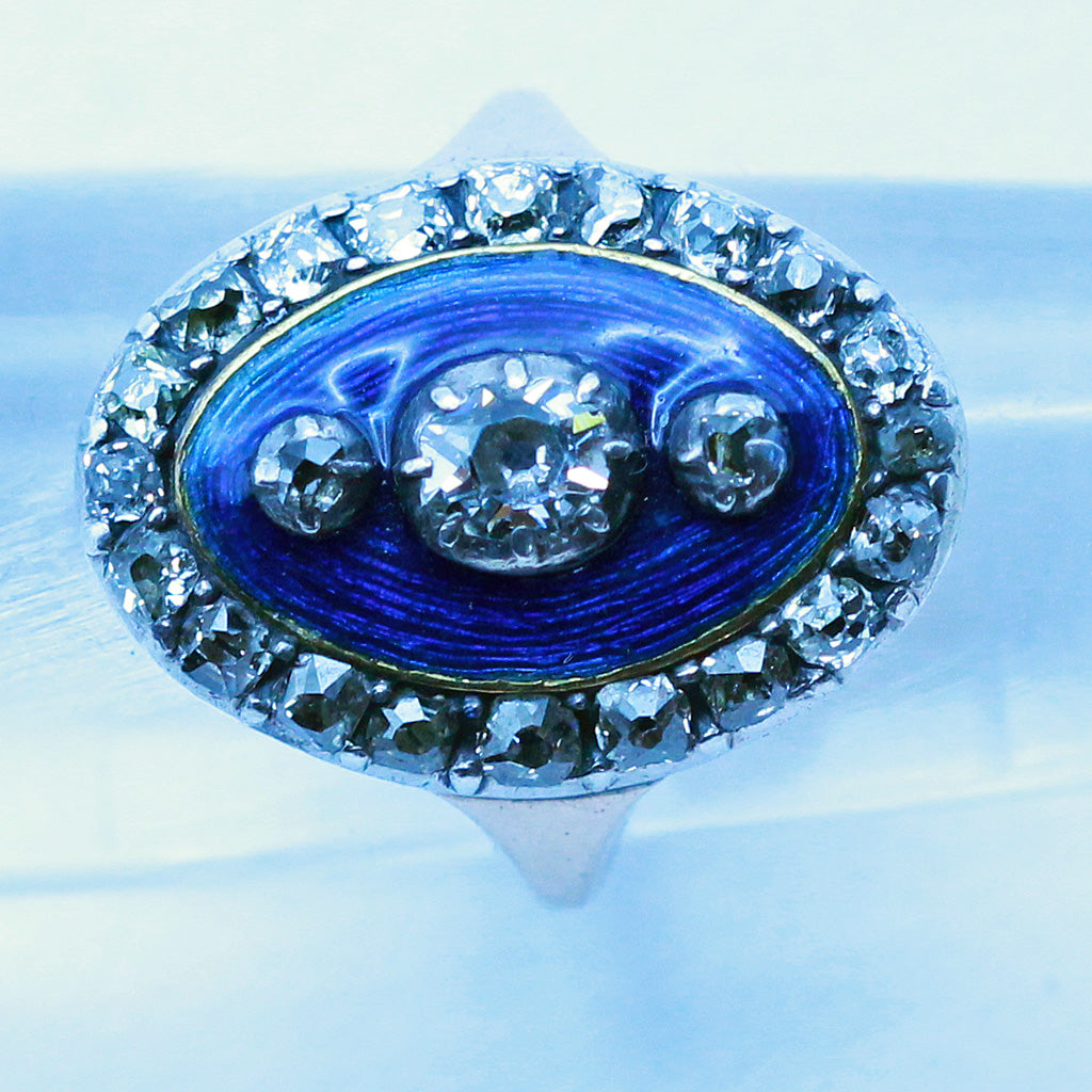 Antique Georgian ring Diamonds Gold Silver Blue Enamel Old Cut diamonds (7445)