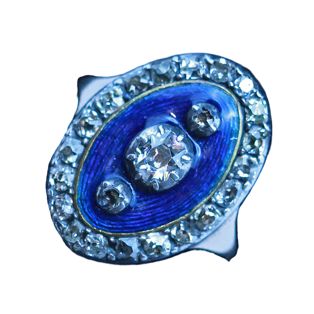 Antique Georgian ring Diamonds Gold Silver Blue Enamel Old Cut diamonds (7445)