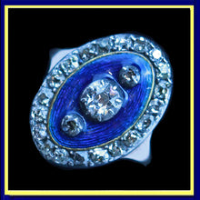 Antique Georgian ring Diamonds Gold Silver Blue Enamel Old Cut diamonds 