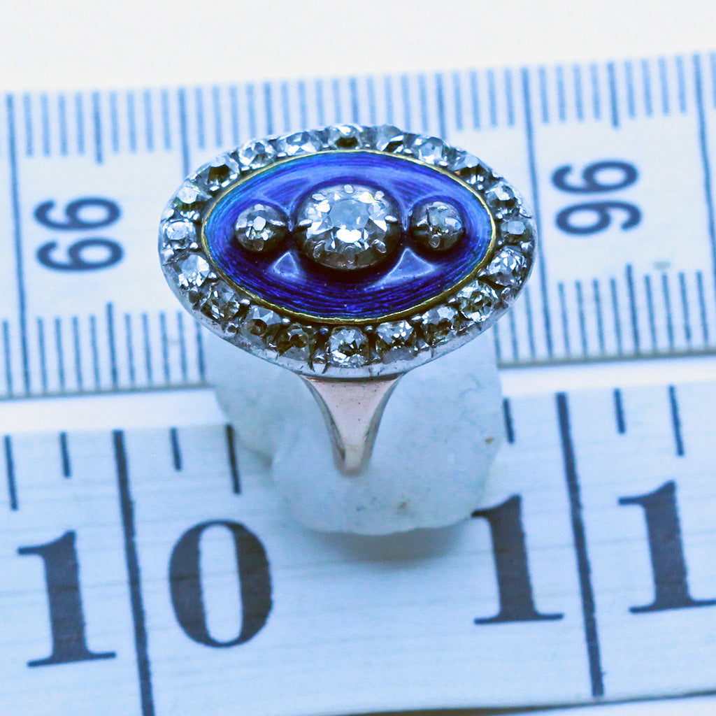 Antique Georgian ring Diamonds Gold Silver Blue Enamel Old Cut diamonds (7445)