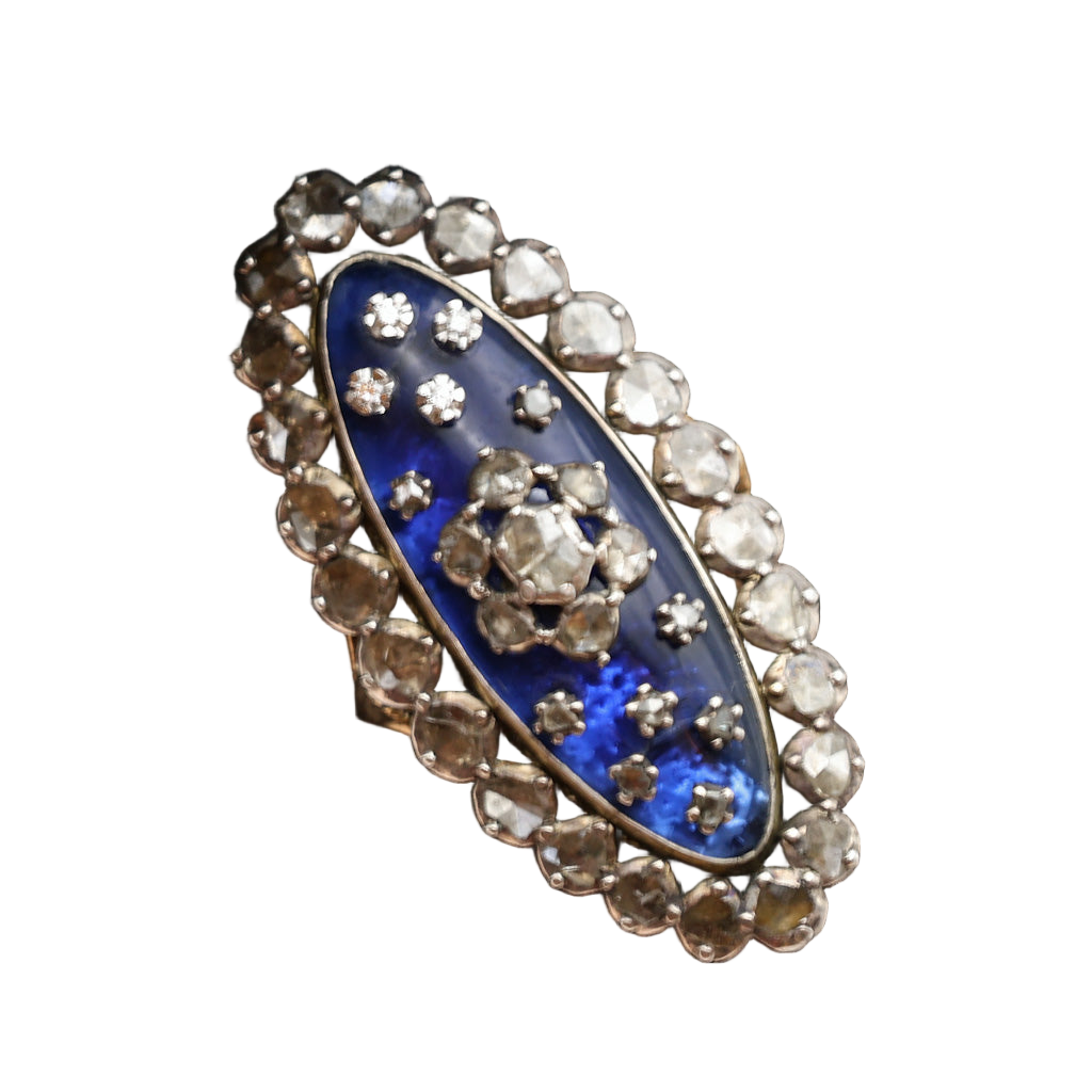 Antique Georgian Ring gold silver diamonds royal blue paste big statement (7461)