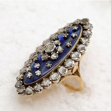 Antique Georgian Ring gold silver diamonds royal blue paste big statement (7461)