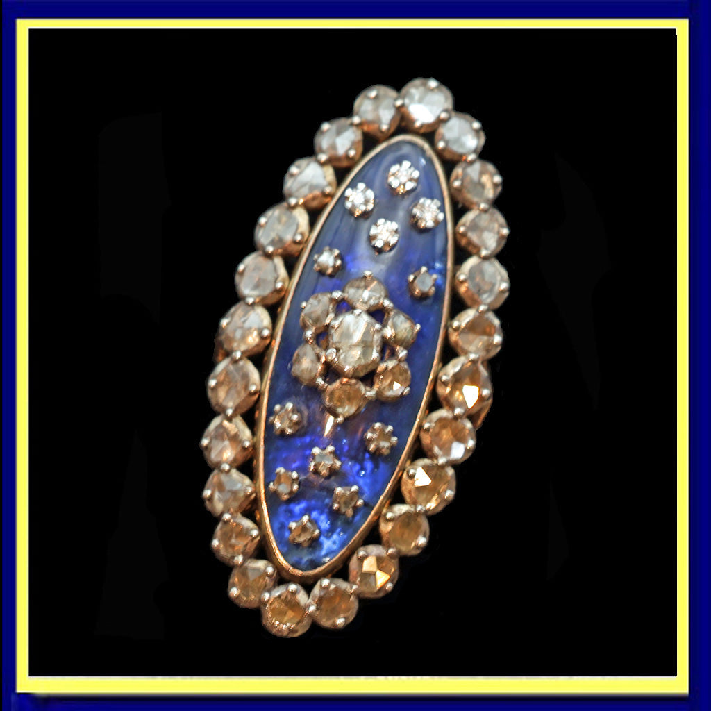 Antique Georgian Ring gold silver diamonds royal blue paste big statement (7461)