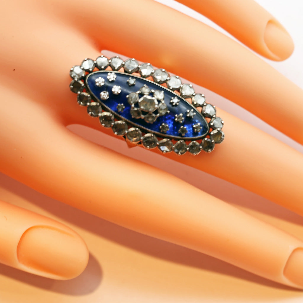 Antique Georgian Ring gold silver diamonds royal blue paste big statement (7461)