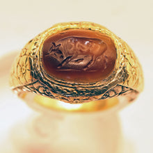 Antique Victorian ring gold silver w ancient carved intaglio bull (7474)