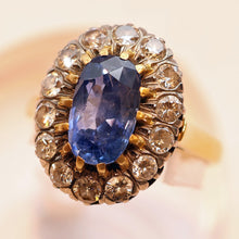 Antique Ring natural unheated sapphire (cert) diamonds 18k gold French (7489)