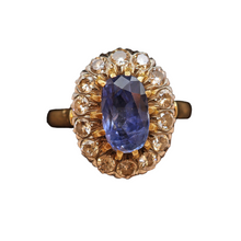 Antique Ring natural unheated sapphire (cert) diamonds 18k gold French (7489)