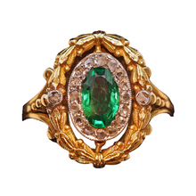 Antique Victorian Ring Emerald Diamonds 18k Gold Napoleon III French (7525)