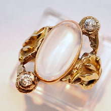 Antique Victorian Art Nouveau ring 14k gold moonstone diamonds lilies (7529)