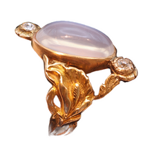 Antique Victorian Art Nouveau ring 14k gold moonstone diamonds lilies (7529)