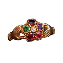 Antique early Victorian ring acrostic REGARD fede hands ring English c1840 (7530)