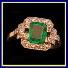 Antique Art Deco ring emerald diamond platinum engagement AGL