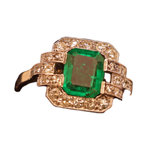 Antique Art Deco ring emerald diamond platinum engagement AGL certificate (7531)