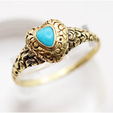 Antique Georgian gold turquoise heart secret poison ring locket memorial (7539)