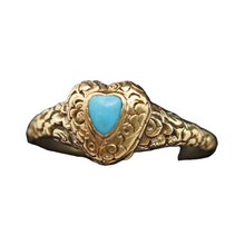 Antique Georgian gold turquoise heart secret poison ring locket memorial (7539)