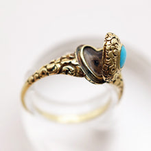 Antique Georgian gold turquoise heart secret poison ring locket memorial (7539)