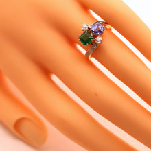 Antique Deco ring emerald sapphire diamonds gold platinum crossover French (7542)