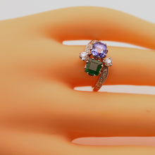 Antique Deco ring emerald sapphire diamonds gold platinum crossover French (7542)