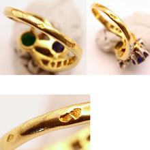 Antique Deco ring emerald sapphire diamonds gold platinum crossover French (7542)