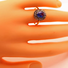 Antique Victorian ring natural blue sapphire diamonds silver gold French (7548)