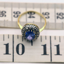 Antique Victorian ring natural blue sapphire diamonds silver gold French (7548)