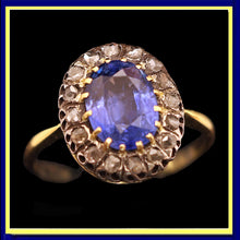Antique Victorian ring natural blue sapphire diamonds silver gold French