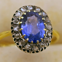 Antique Victorian ring natural blue sapphire diamonds silver gold French