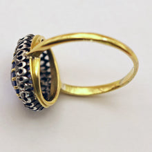 Antique Victorian ring natural blue sapphire diamonds silver gold French (7548)