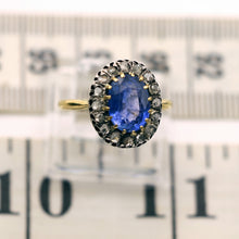 Antique Victorian ring natural blue sapphire diamonds silver gold French (7548)