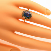 Antique Victorian ring natural blue sapphire diamonds silver gold French (7548)