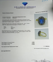 Antique Victorian ring natural blue sapphire diamonds silver gold French (7548)