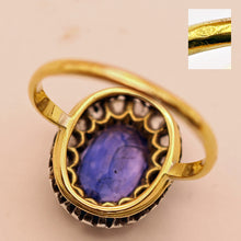 Antique Victorian ring natural blue sapphire diamonds silver gold French (7548)