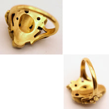 Antique Art Nouveau ring 18k gold ruby diamonds Face of woman flowers hair (7552)