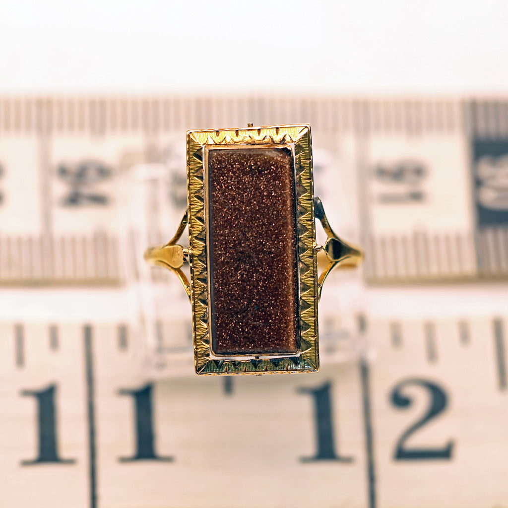 Antique Georgian Ring 18k gold goldstone French secret cherub Unisex (7558)