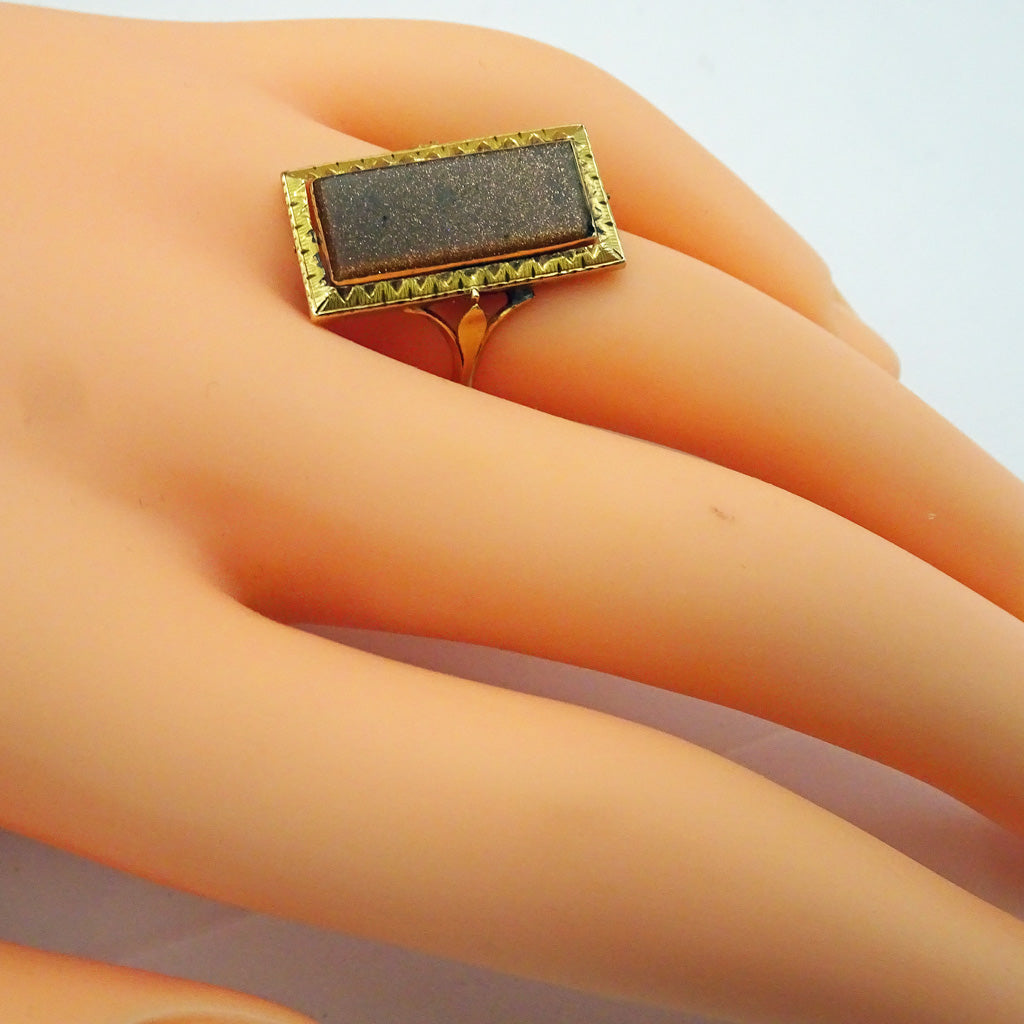 Antique Georgian Ring 18k gold goldstone French secret cherub Unisex (7558)