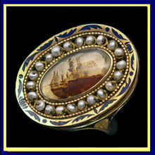 Antique Georgian Ring moss agate 18k gold pearls enamel locket secret